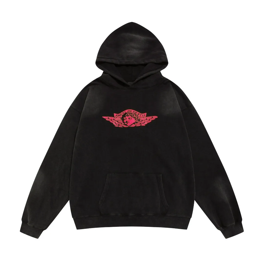 SAINT Michael retro angel print loose heavyweight washed distressed casual vintage hoodie sweatshirt top Fabric: 420g Style number: SM631 Size: S-M-L-XL Color: black and red-black and blue-blue and yellow Price: P236